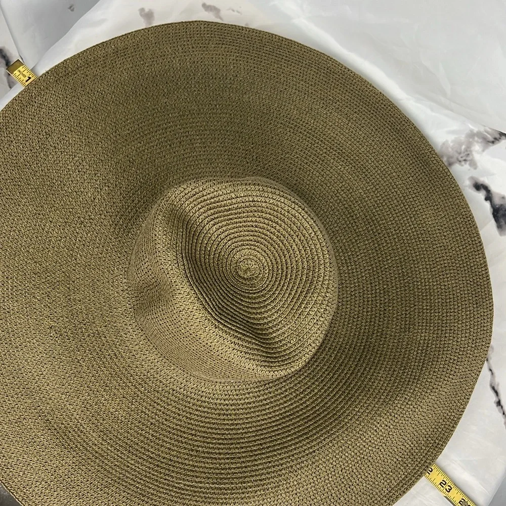 Lauren Ralph Lauren Straw Sunhat Floppy Wide Brim Two-Tone Brand Plaque Size M - Picture 10 of 10